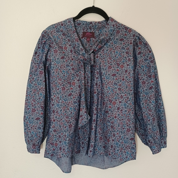 J.Crew Tie Neck Blue Floral Blouse in Liberty Print Colombo Chambray - Picture 5 of 9